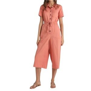 Madewell Wide Leg Utility Jumpsuit Size 6 Coral Cropped Button Front
